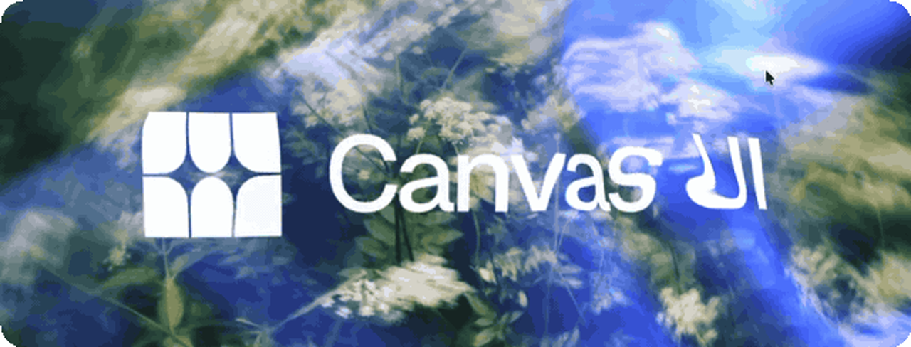 The Canvas UI wordmark and logo being dragged through a fluid simulation, with the cursor visible — from the project's own README