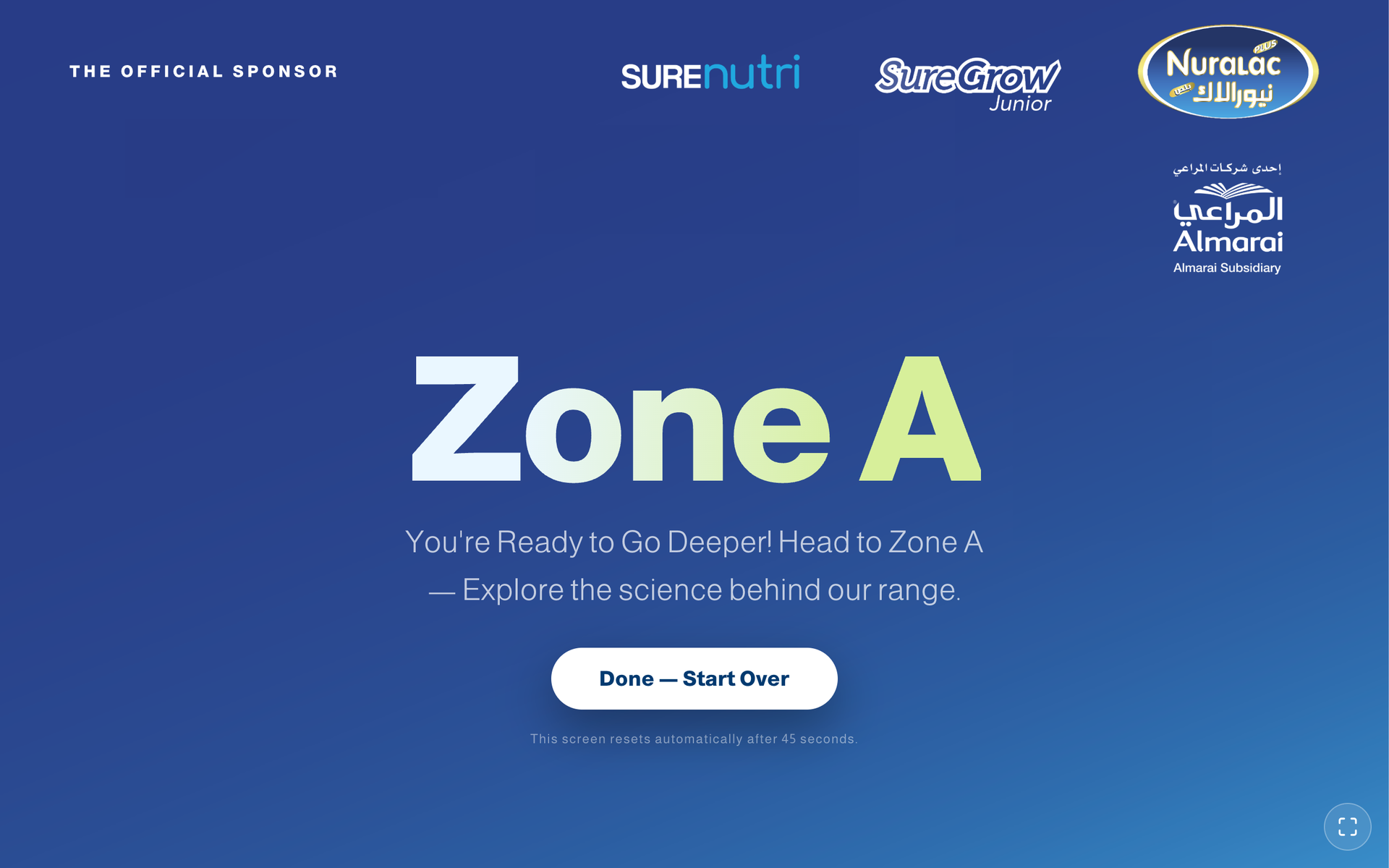 Result screen sending the visitor to Zone A