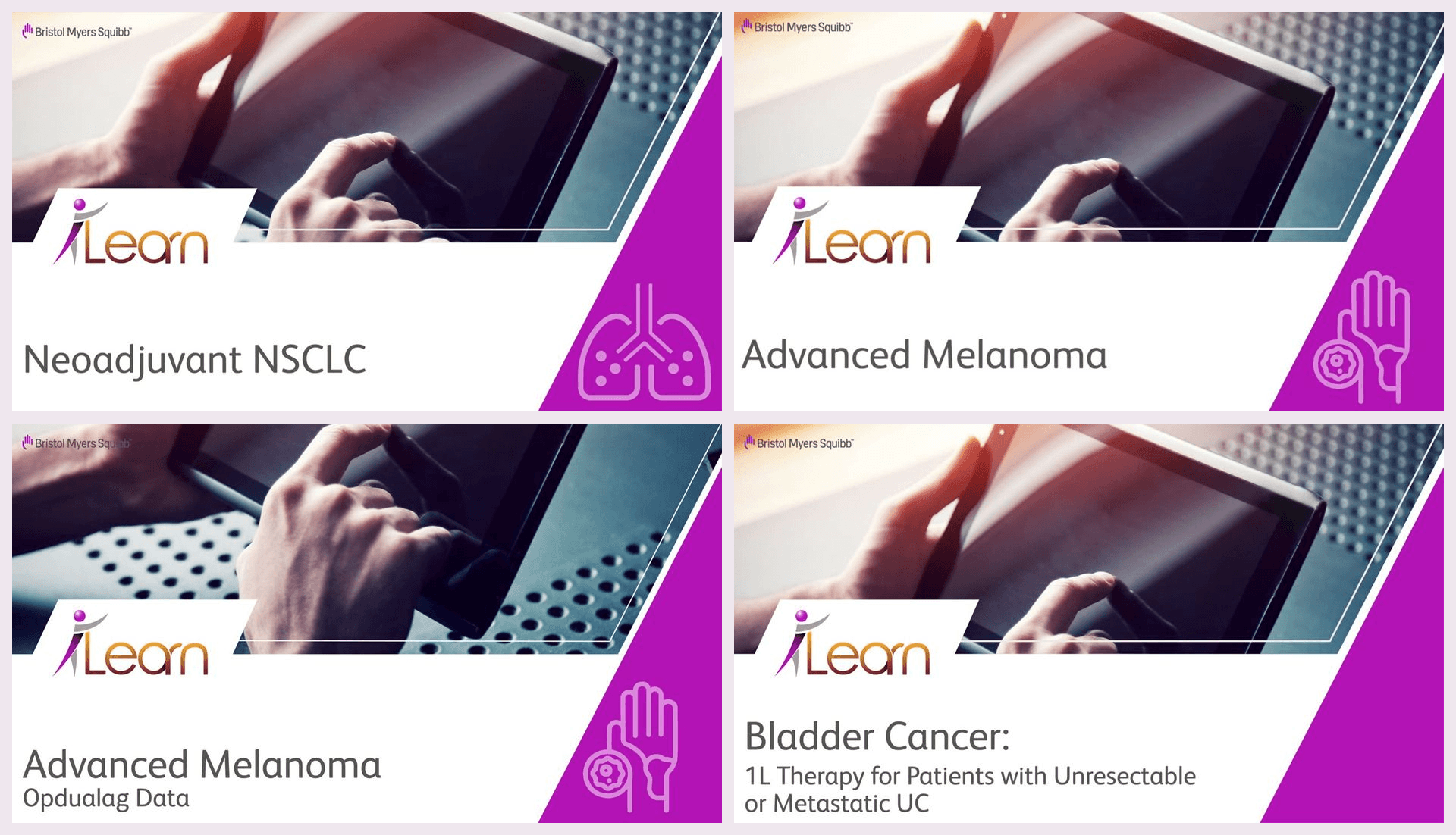 The title screens of the four modules