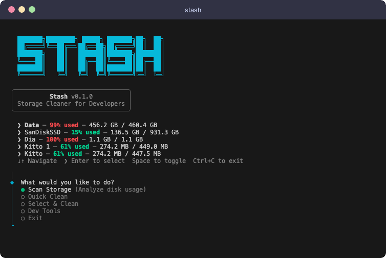 Stash It interactive CLI interface